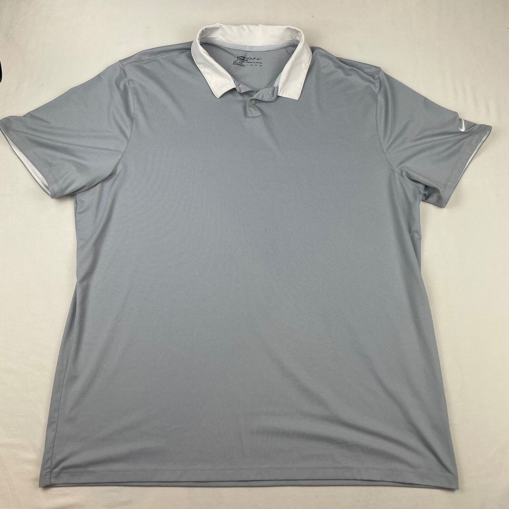 Nike Golf Mens Dri-FIT Polo Shirt Grey White Collar XXL Standard Fit 0344